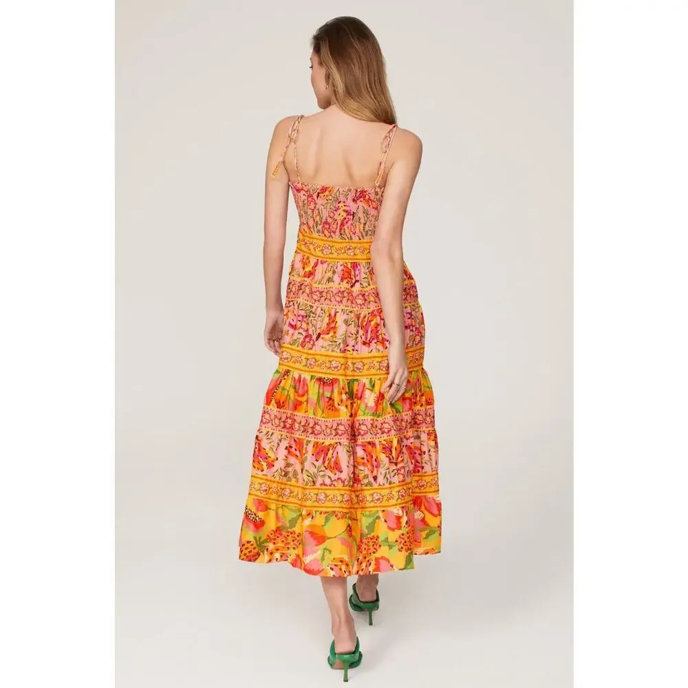 FARM RIO Mixed Fruits Floral Paradise Midi Dress ~ Small S Summer Vacation - Picture 2 of 12